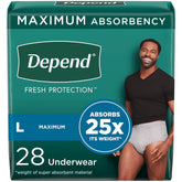 Depend Fresh Protection Adult Incontinence Underwear for Men, Disposable, Maximum, Large, Grey, 28 Count, Packaging May Vary